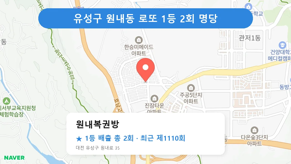 유성구 원내복권방 로또 1등 2회 명당 | 위치·당첨 이력 (대전 유성구 원내동)
