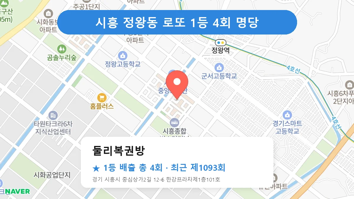 시흥 둘리복권방 로또 1등 4회 명당 | 위치·당첨 이력 (경기 시흥시 정왕동)
