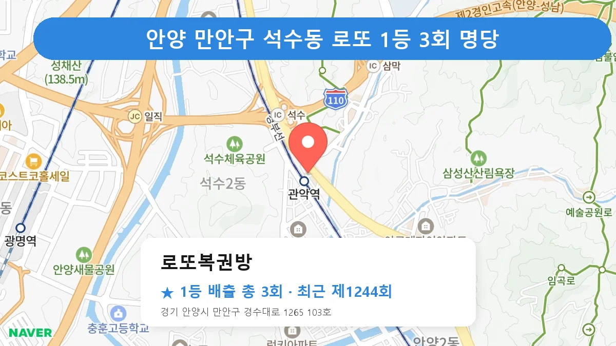 제1244회 안양시 만안구 석수동 로또 명당 로또복권방 위치