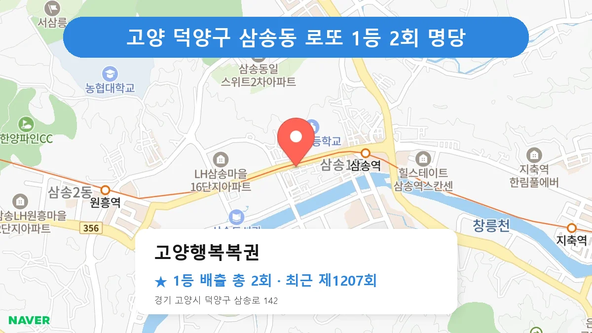 고양 덕양구 고양행복복권 로또 1등 2회 명당 | 위치·당첨 이력 (경기 고양시 덕양구 삼송동)