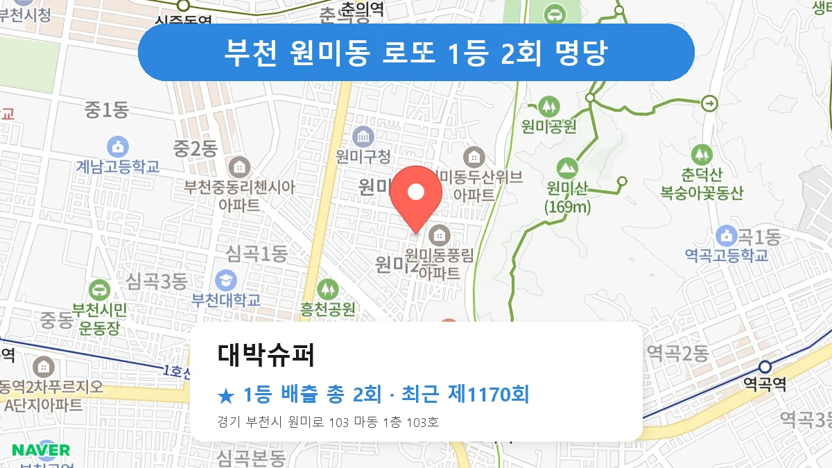 부천 대박슈퍼 로또 1등 2회 명당 | 위치·당첨 이력 (경기 부천시 원미동)