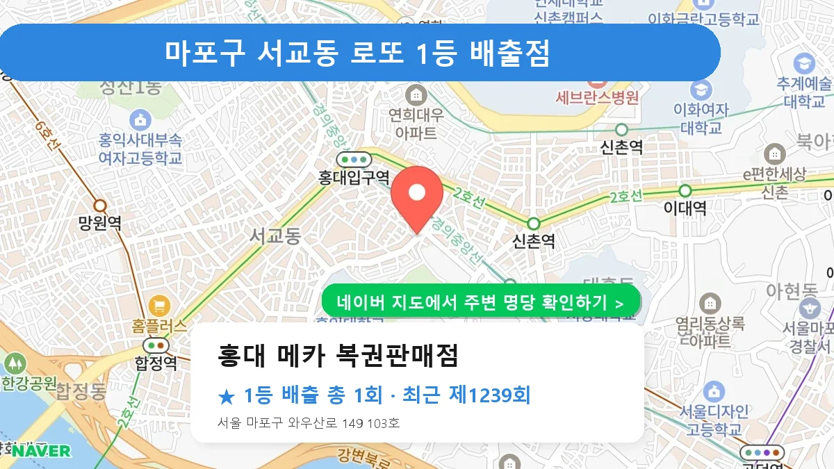 제1239회 마포구 서교동 로또 명당 홍대 메카 복권판매점 위치