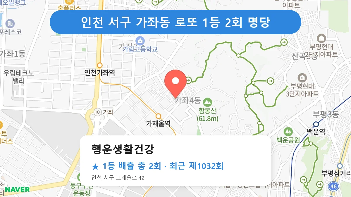 인천 서구 행운생활건강 로또 1등 2회 명당 | 위치·당첨 이력 (인천 서구 가좌동)