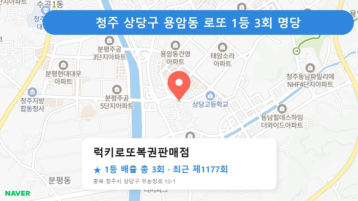 청주 상당구 럭키로또복권판매점 로또 1등 3회 명당 | 위치·당첨 이력 (충북 청주시 상당구 용암동)