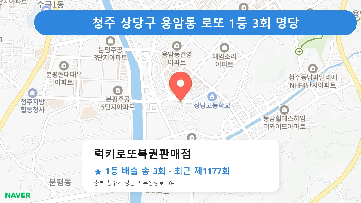 청주 상당구 럭키로또복권판매점 로또 1등 3회 명당 | 위치·당첨 이력 (충북 청주시 상당구 용암동)
