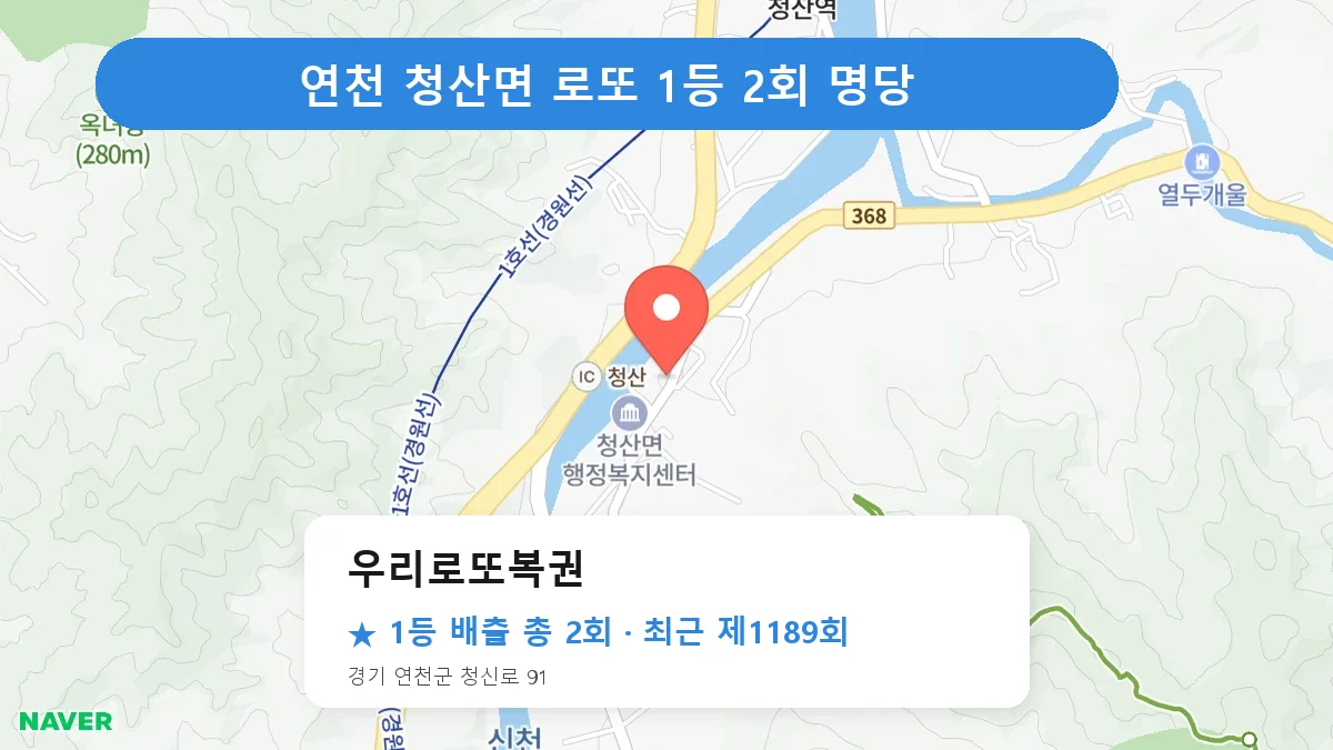 연천 우리로또복권 로또 1등 2회 명당 | 위치·당첨 이력 (경기 연천군 청산면)
