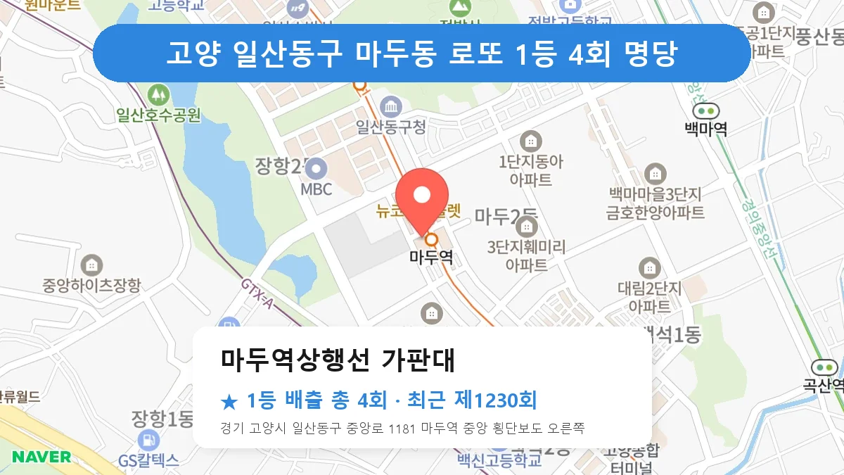 고양 일산동구 로또 명당 마두역상행선 가판대 위치
