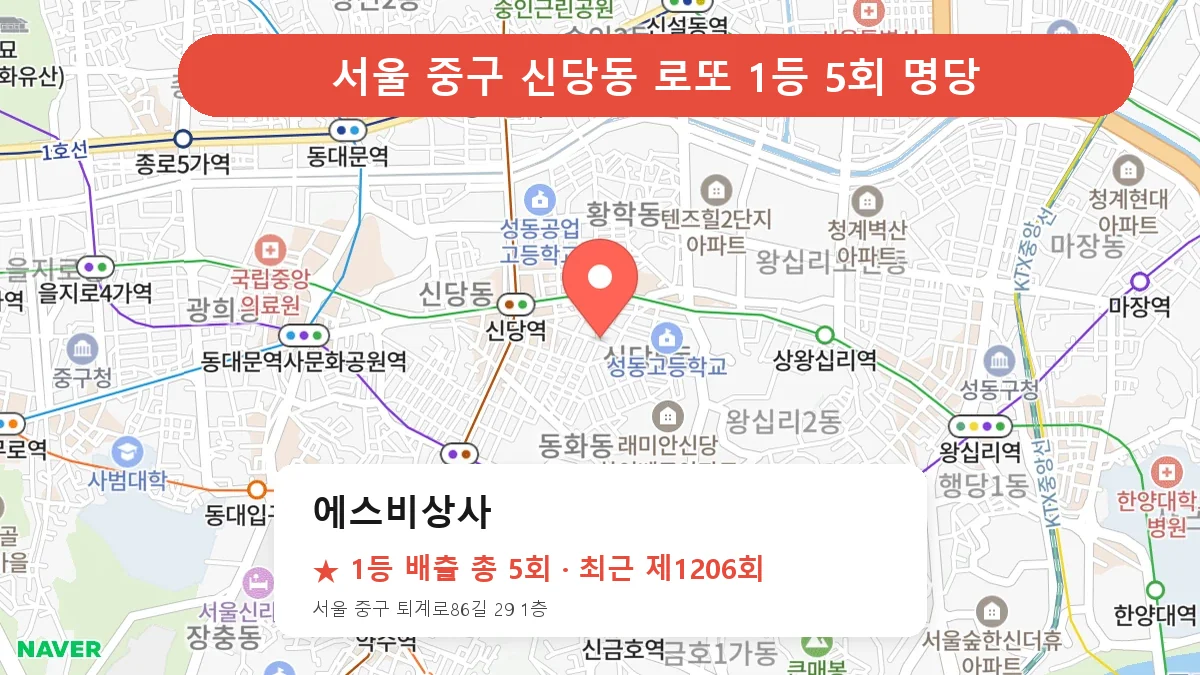 서울 중구 에스비상사 로또 1등 5회 명당 | 위치·당첨 이력 (서울 중구 신당동)