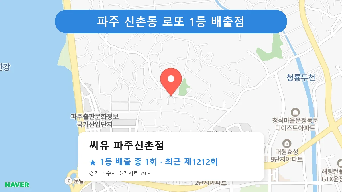 파주 씨유 파주신촌점 로또 1등 1회 명당 | 위치·당첨 이력 (경기 파주시 신촌동)