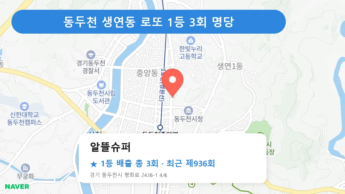 동두천 알뜰슈퍼 로또 1등 3회 명당 | 위치·당첨 이력 (경기 동두천시 생연동)