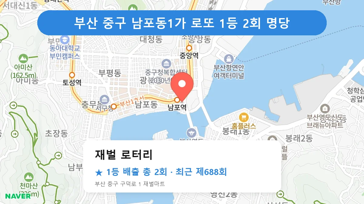 부산 중구 재벌 로터리 로또 1등 2회 명당 | 위치·당첨 이력 (부산 중구 남포동1가)