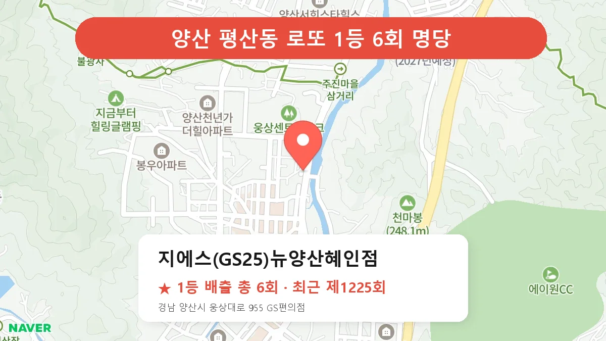 양산 지에스(GS25)뉴양산혜인점 로또 1등 6회 명당 | 위치·당첨 이력 (경남 양산시 평산동)