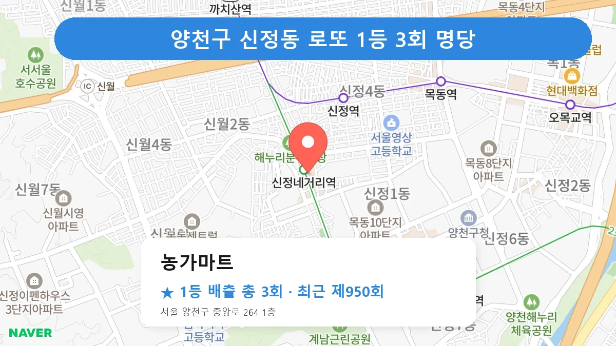 양천구 농가마트 로또 1등 3회 명당 | 위치·당첨 이력 (서울 양천구 신정동)