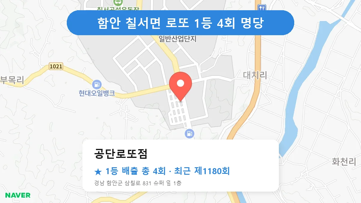 함안 공단로또점 로또 1등 4회 명당 | 위치·당첨 이력 (경남 함안군 칠서면)