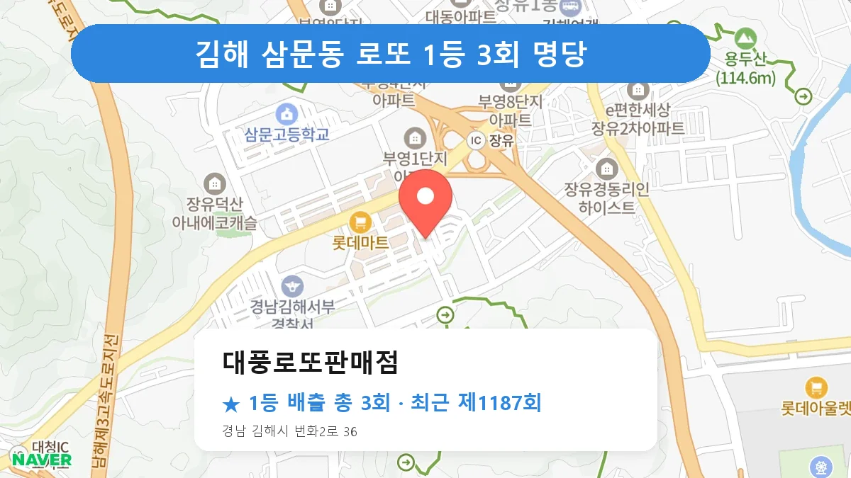 김해 대풍로또판매점 로또 1등 3회 명당 | 위치·당첨 이력 (경남 김해시 삼문동)