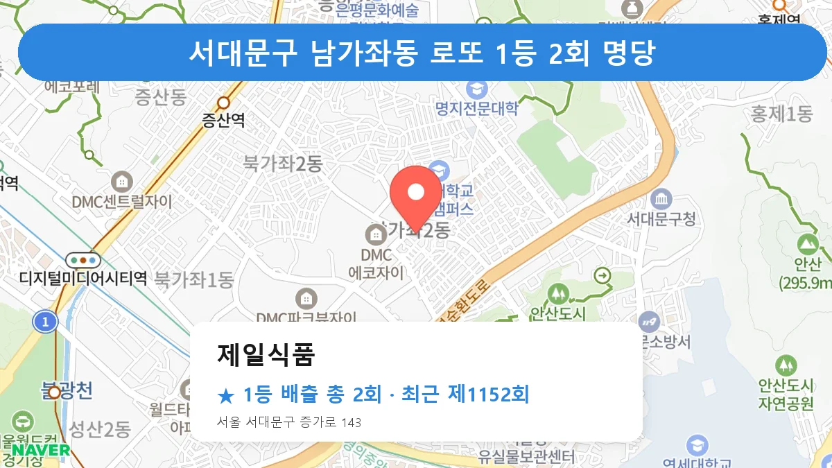 서대문구 제일식품 로또 1등 2회 명당 | 위치·당첨 이력 (서울 서대문구 남가좌동)
