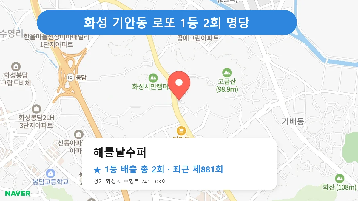 화성 해뜰날수퍼 로또 1등 2회 명당 | 위치·당첨 이력 (경기 화성시 기안동)
