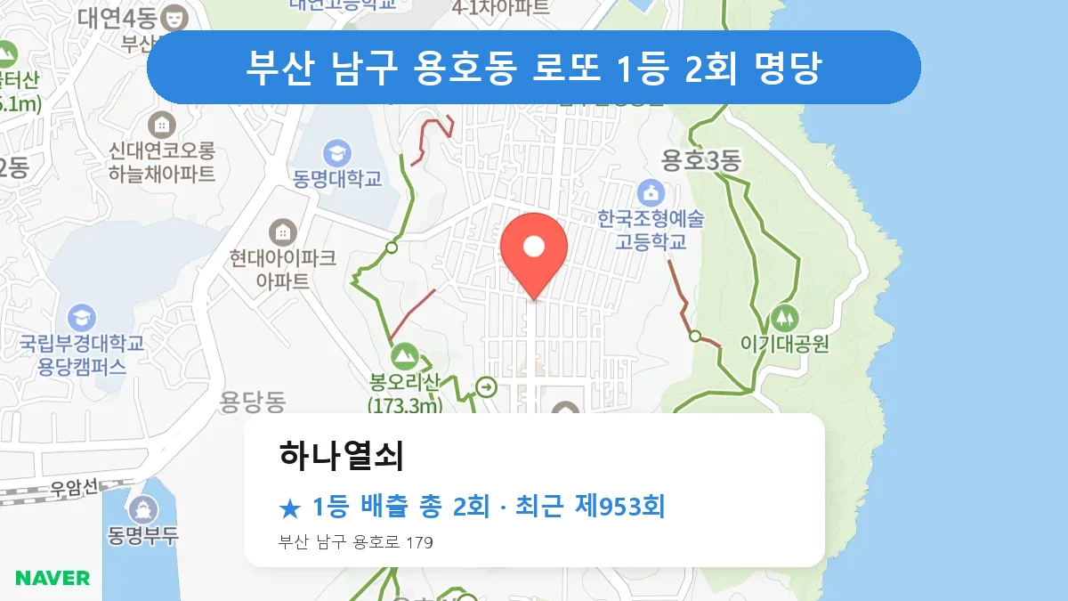 부산 남구 하나열쇠 로또 1등 2회 명당 | 위치·당첨 이력 (부산 남구 용호동)