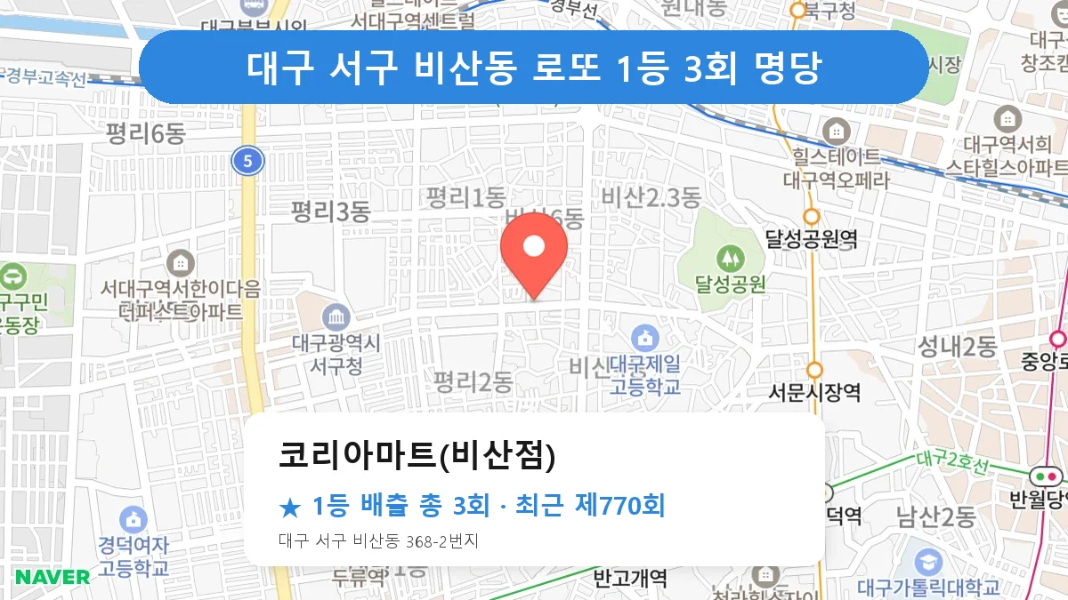 대구 서구 로또 명당 코리아마트(비산점) 위치