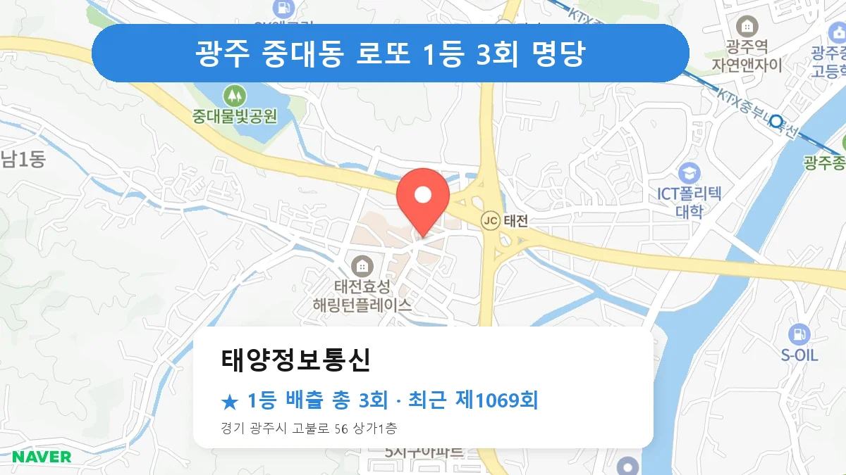 광주 태양정보통신 로또 1등 3회 명당 | 위치·당첨 이력 (경기 광주시 중대동)