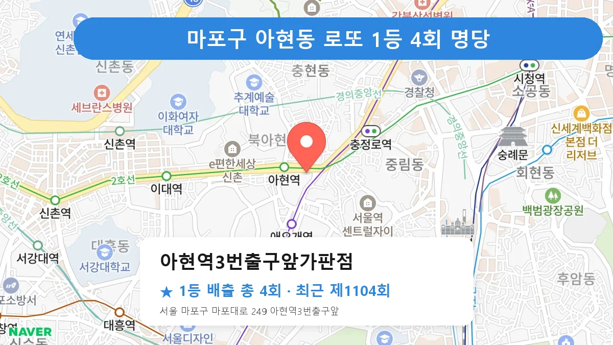 마포구 로또 명당 아현역3번출구앞가판점 위치