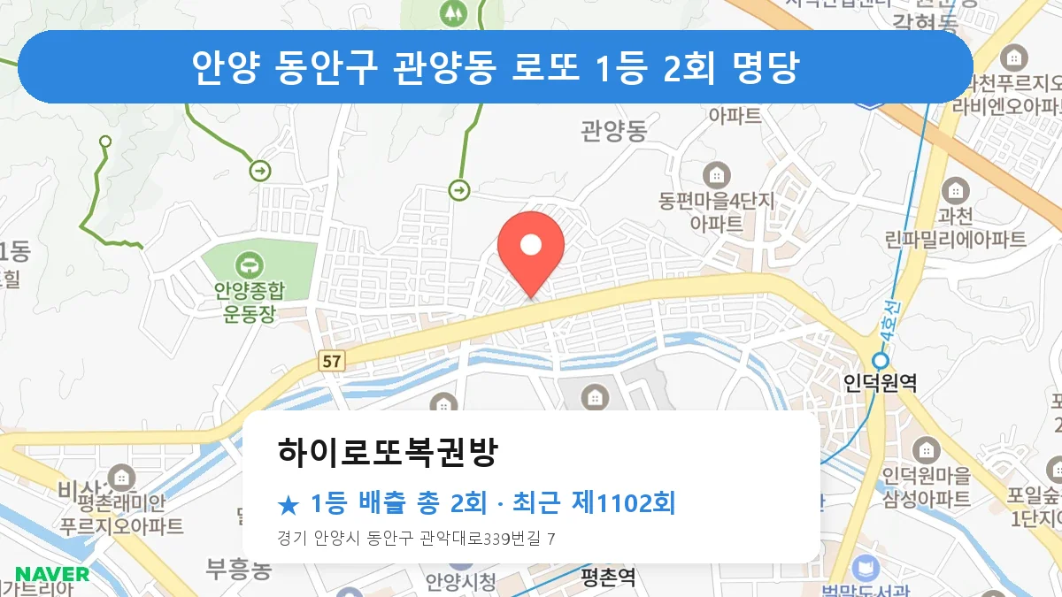 안양 동안구 하이로또복권방 로또 1등 2회 명당 | 위치·당첨 이력 (경기 안양시 동안구 관양동)