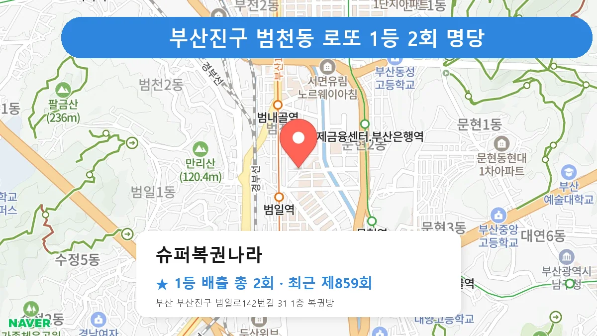 부산진구 슈퍼복권나라 로또 1등 2회 명당 | 위치·당첨 이력 (부산 부산진구 범천동)