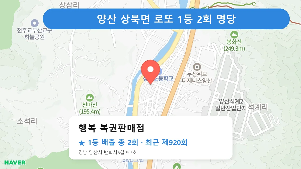 양산 행복 복권판매점 로또 1등 2회 명당 | 위치·당첨 이력 (경남 양산시 상북면)