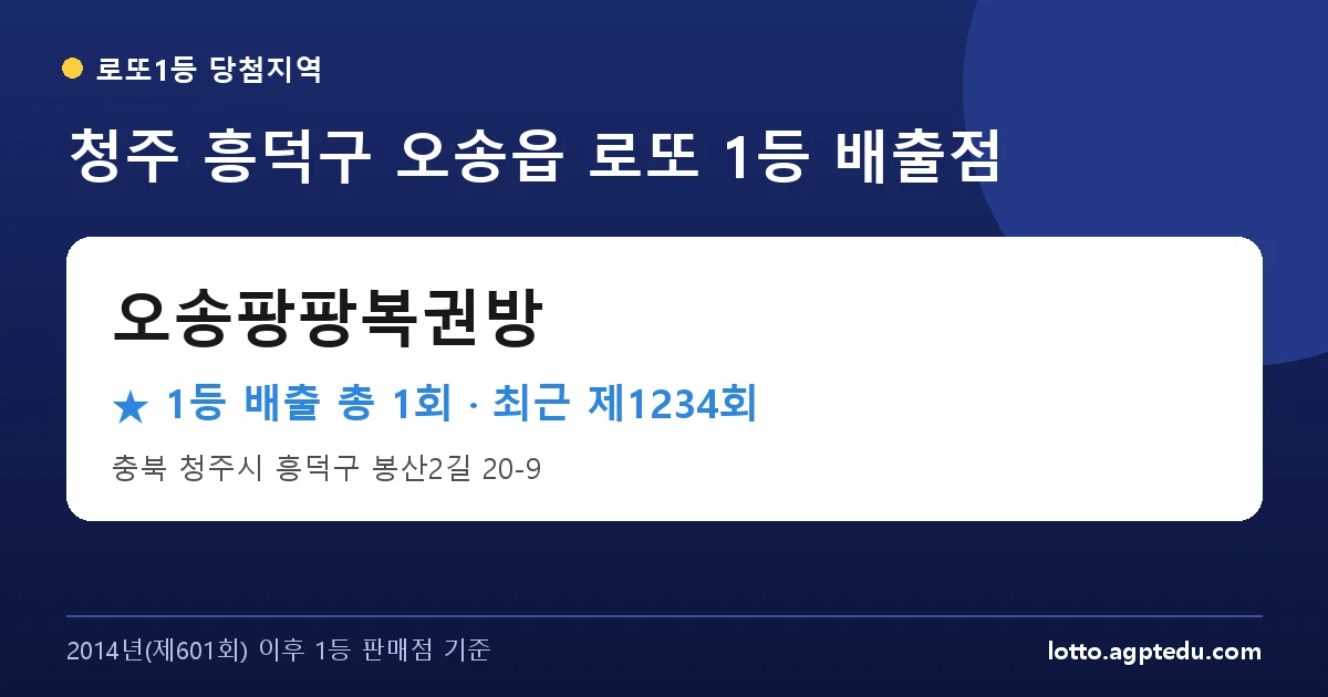 청주 흥덕구 오송팡팡복권방 로또 1등 1회 명당 | 위치·당첨 이력 (충북 청주시 흥덕구 오송읍)