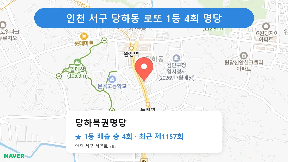 인천 서구 당하복권명당 로또 1등 4회 명당 | 위치·당첨 이력 (인천 서구 당하동)