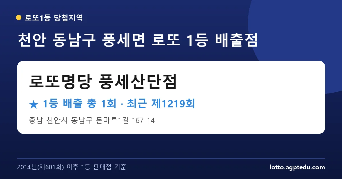 천안 동남구 로또명당 풍세산단점 로또 1등 1회 명당 | 위치·당첨 이력 (충남 천안시 동남구 풍세면)