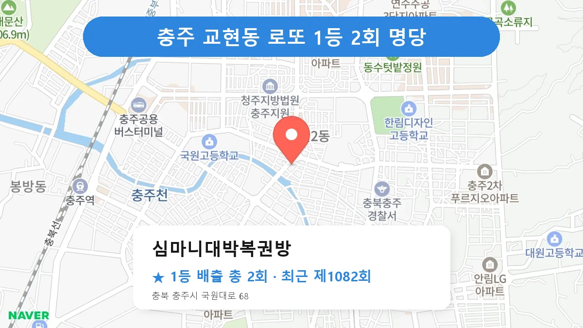 충주 심마니대박복권방 로또 1등 2회 명당 | 위치·당첨 이력 (충북 충주시 교현동)