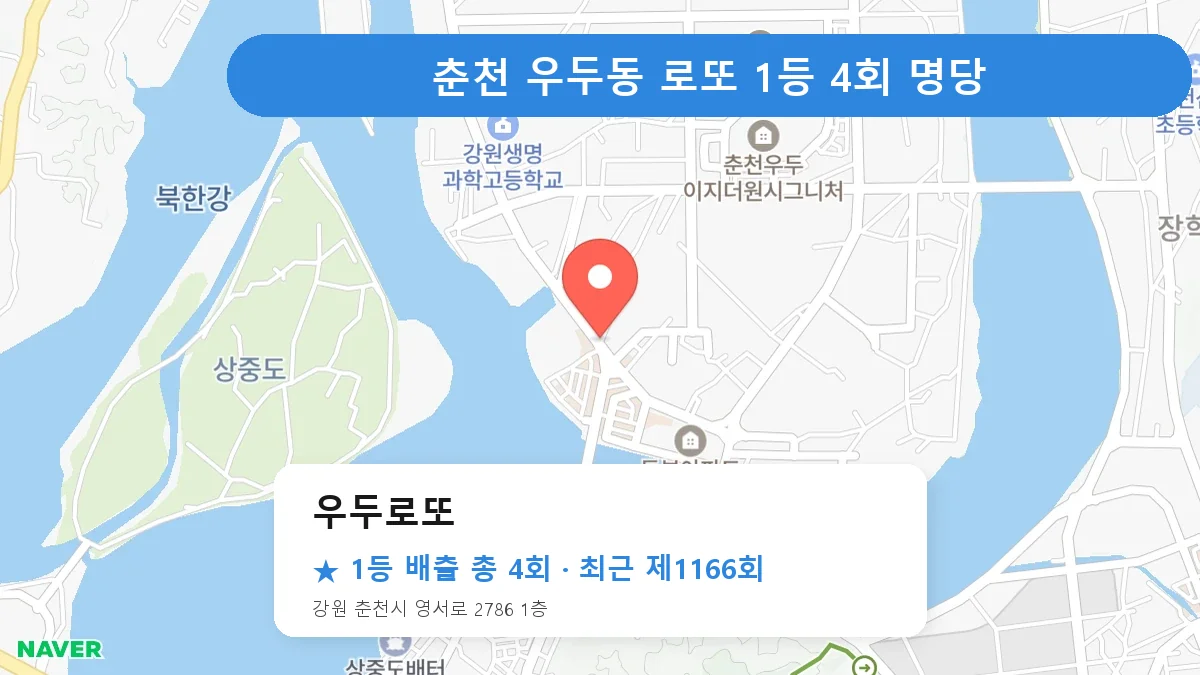 춘천 우두로또 로또 1등 4회 명당 | 위치·당첨 이력 (강원 춘천시 우두동)