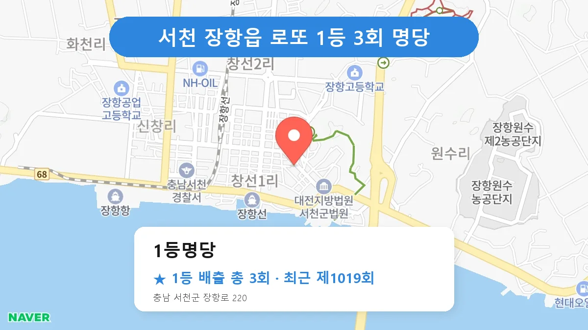 서천 1등명당 로또 1등 3회 명당 | 위치·당첨 이력 (충남 서천군 장항읍)