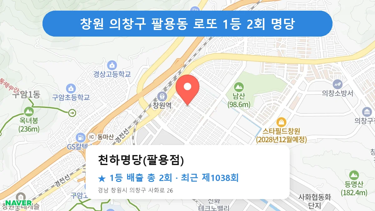 창원 의창구 천하명당(팔용점) 로또 1등 2회 명당 | 위치·당첨 이력 (경남 창원시 의창구 팔용동)