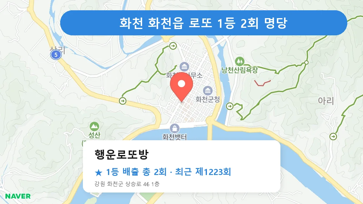 화천 행운로또방 로또 1등 2회 명당 | 위치·당첨 이력 (강원 화천군 화천읍)