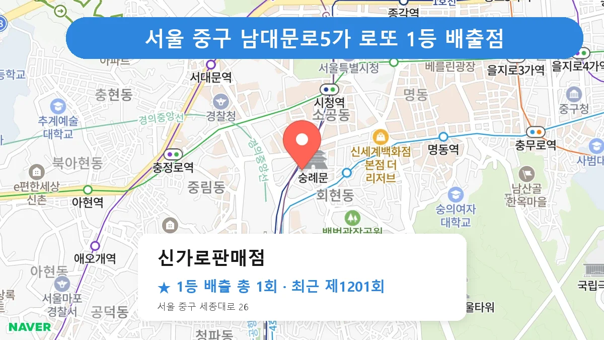 서울 중구 로또 명당 신가로판매점 위치