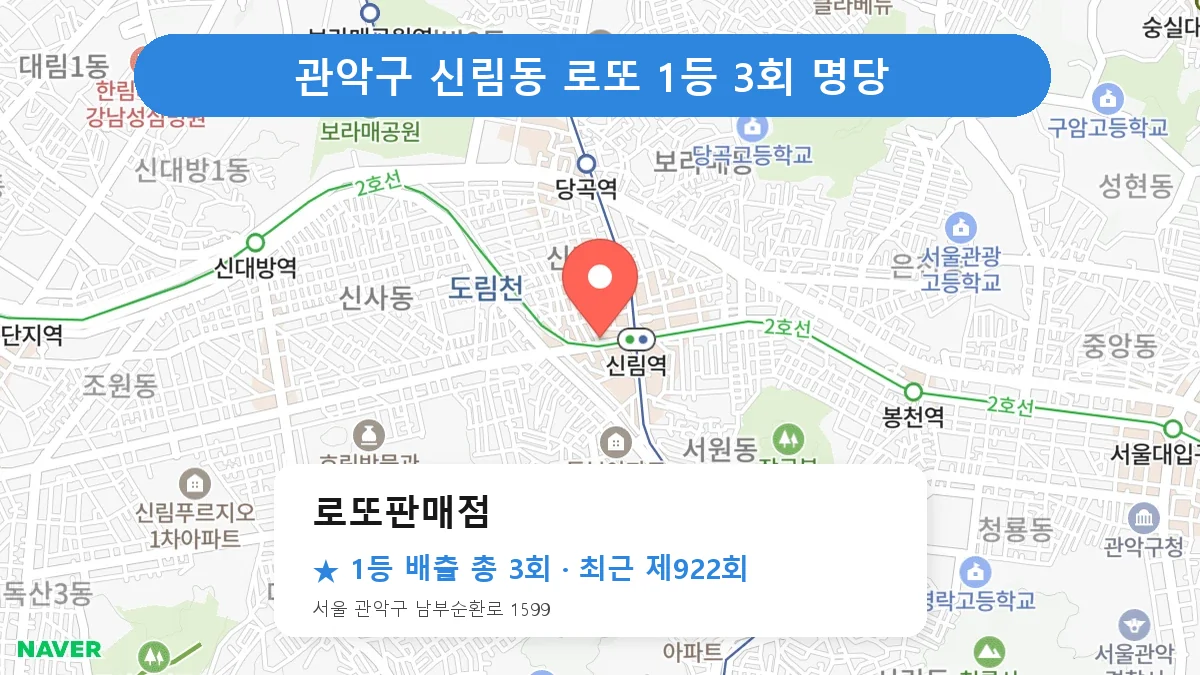 관악구 로또판매점 로또 1등 3회 명당 | 위치·당첨 이력 (서울 관악구 신림동)