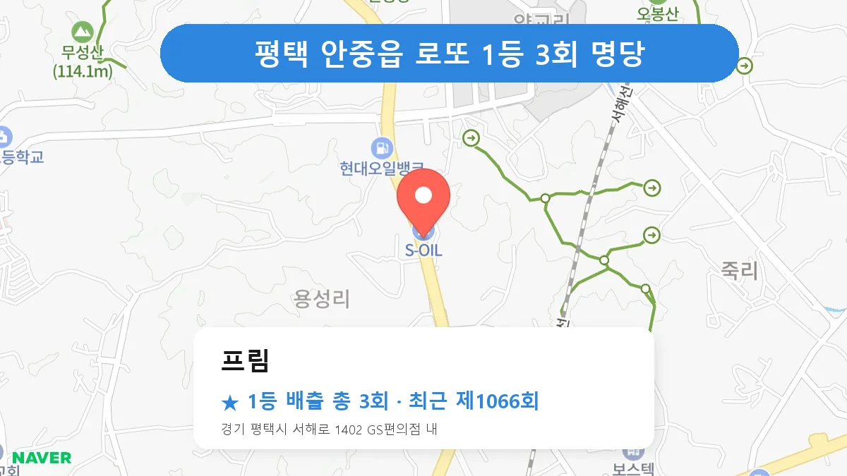 평택 프림 로또 1등 3회 명당 | 위치·당첨 이력 (경기 평택시 안중읍)