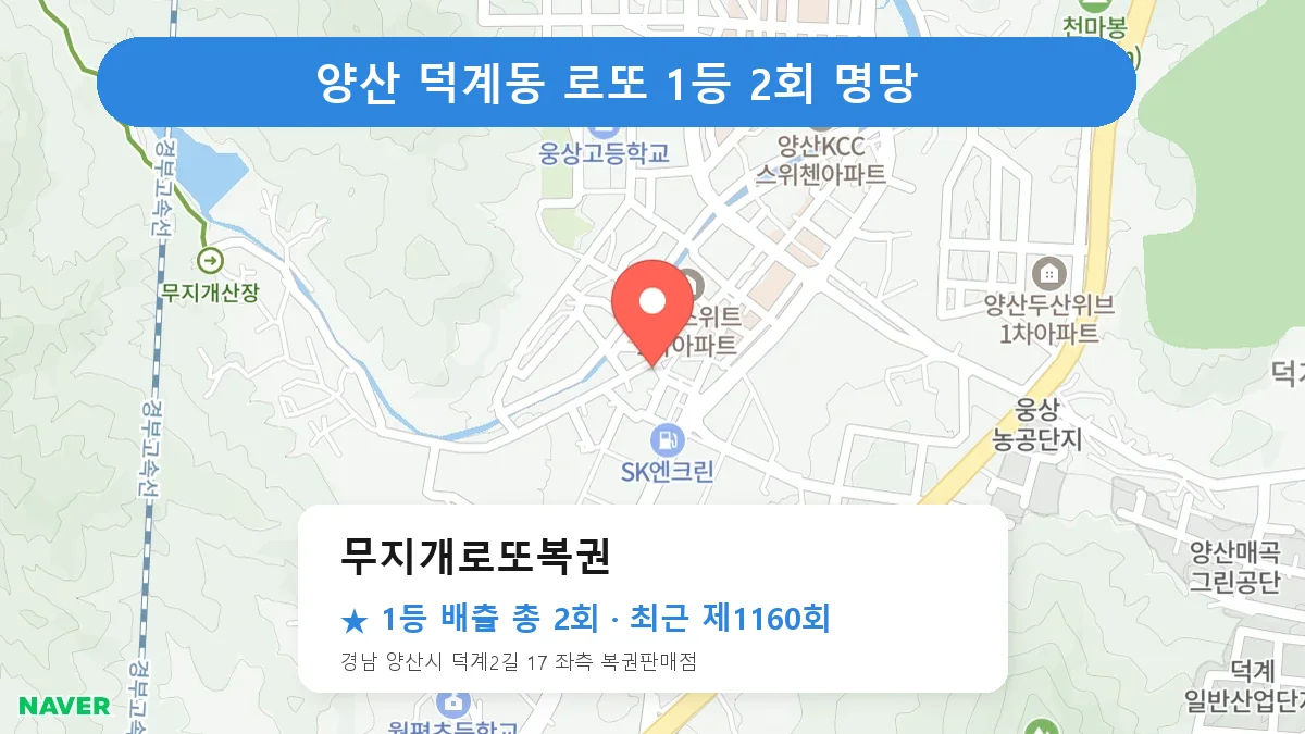 양산 무지개로또복권 로또 1등 2회 명당 | 위치·당첨 이력 (경남 양산시 덕계동)