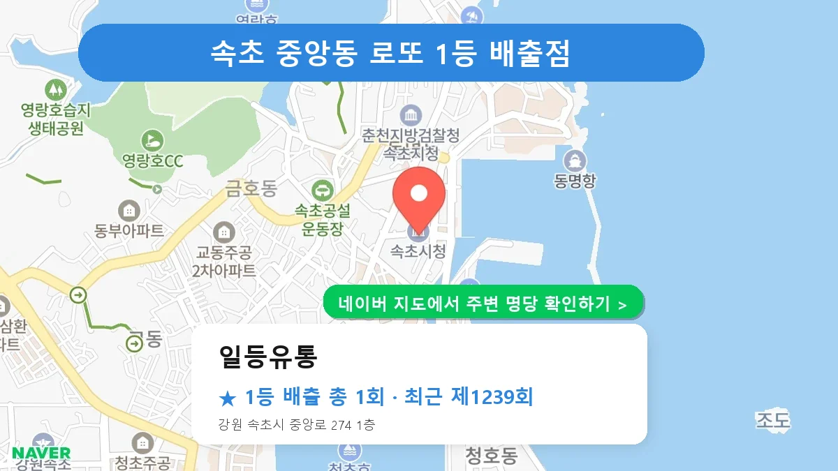 제1239회 속초시 중앙동 로또 명당 일등유통 위치