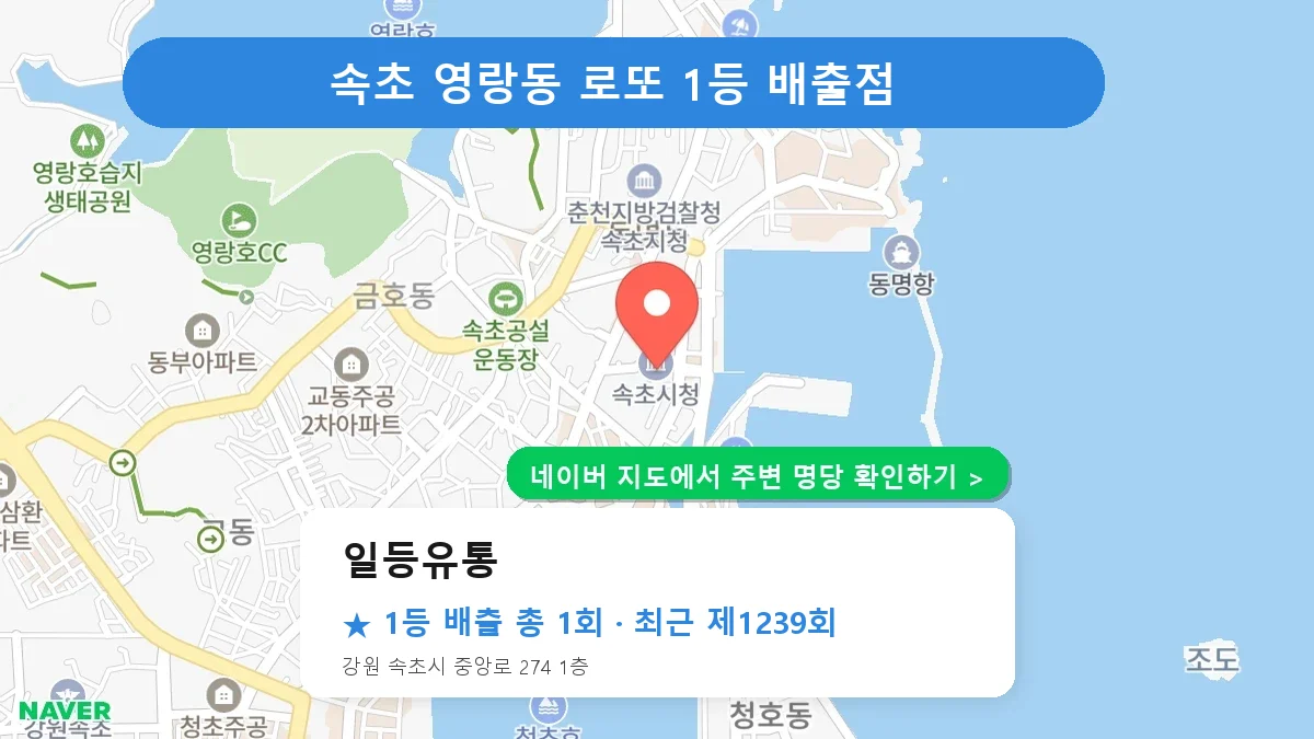 속초 일등유통 로또 1등 1회 명당 | 위치·당첨 이력 (강원 속초시 영랑동)