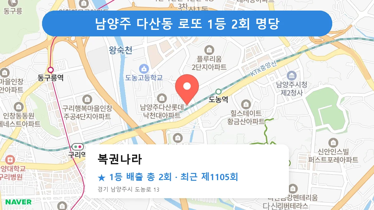 남양주 복권나라 로또 1등 2회 명당 | 위치·당첨 이력 (경기 남양주시 다산동)