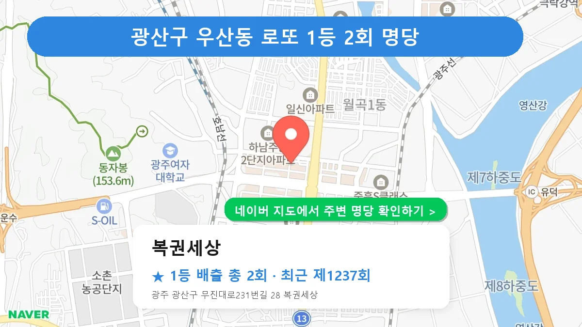 광산구 복권세상 로또 1등 2회 명당 | 위치·당첨 이력 (광주 광산구 우산동)