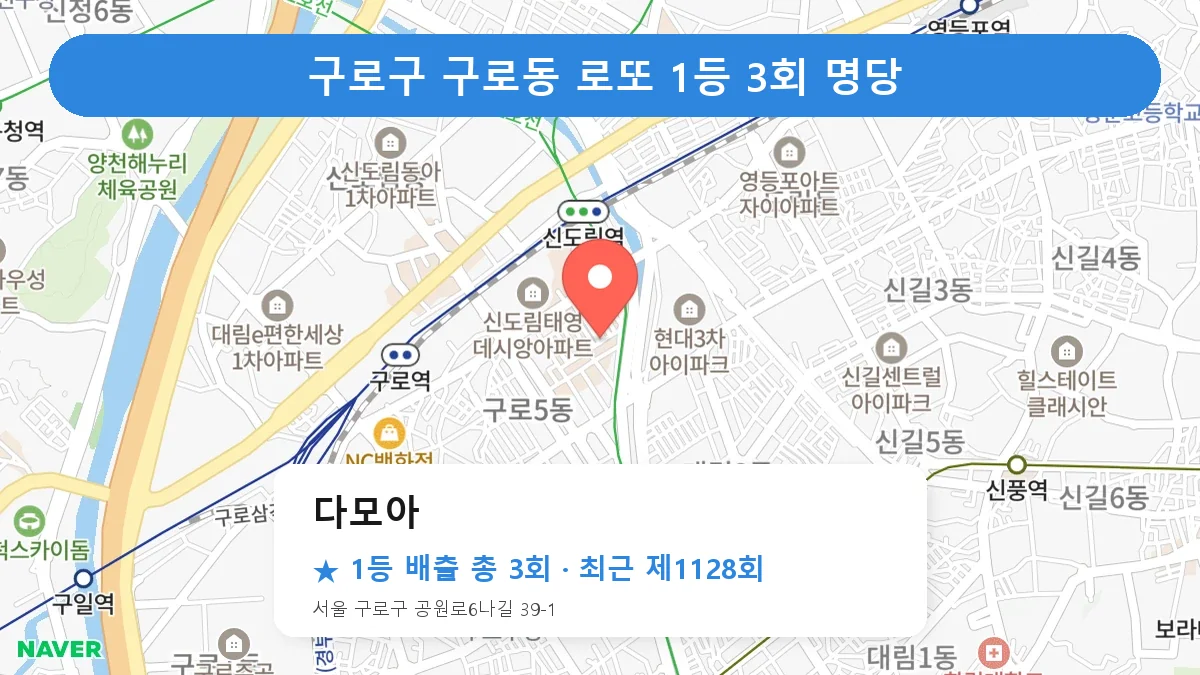 구로구 다모아 로또 1등 3회 명당 | 위치·당첨 이력 (서울 구로구 구로동)
