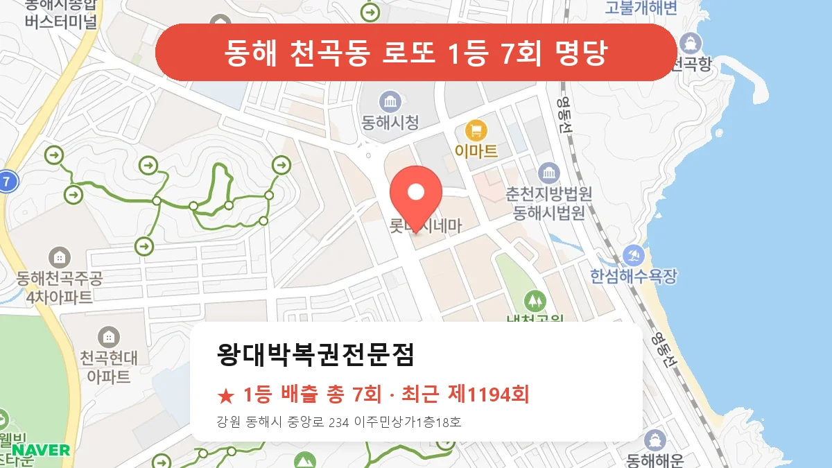동해 왕대박복권전문점 로또 1등 7회 명당 | 위치·당첨 이력 (강원 동해시 천곡동)