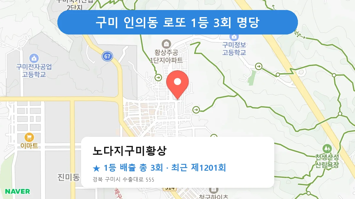 구미 노다지구미황상 로또 1등 3회 명당 | 위치·당첨 이력 (경북 구미시 인의동)