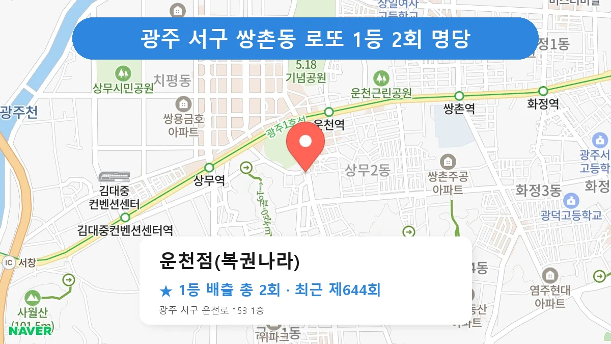 광주 서구 운천점(복권나라) 로또 1등 2회 명당 | 위치·당첨 이력 (광주 서구 쌍촌동)