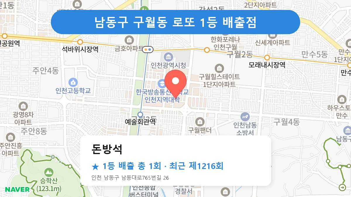 남동구 돈방석 로또 1등 1회 명당 | 위치·당첨 이력 (인천 남동구 구월동)