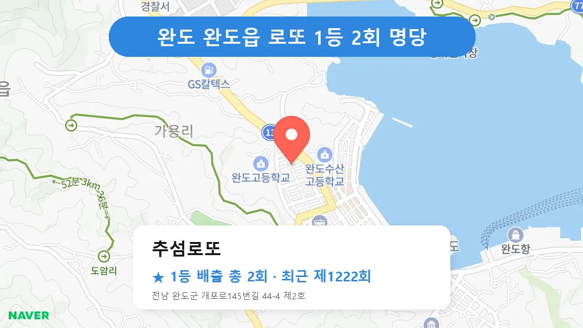 완도 추섬로또 로또 1등 2회 명당 | 위치·당첨 이력 (전남 완도군 완도읍)